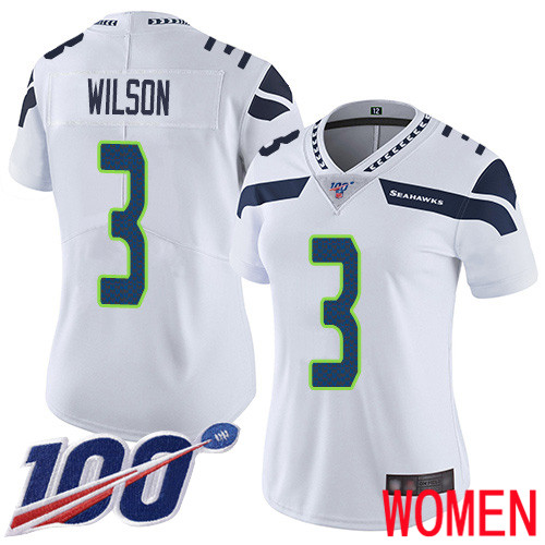 Seattle Seahawks Limited White Women Russell Wilson Road Jersey NFL Football #3 100th Season Vapor Untouchable->youth nfl jersey->Youth Jersey